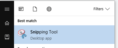 Snipping Tool in the Start menu
