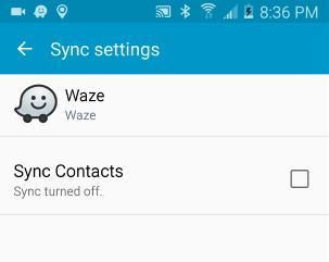 Box to uncheck to stop Waze from synching contacts