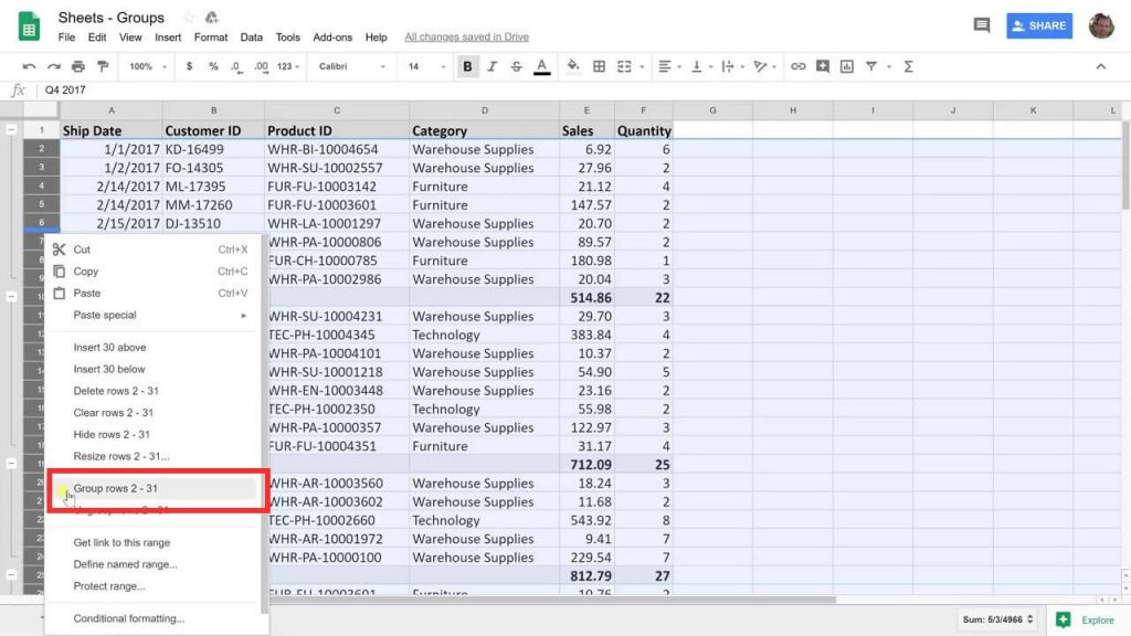 Google Sheets - Group Rows and Columns with Linked Example File